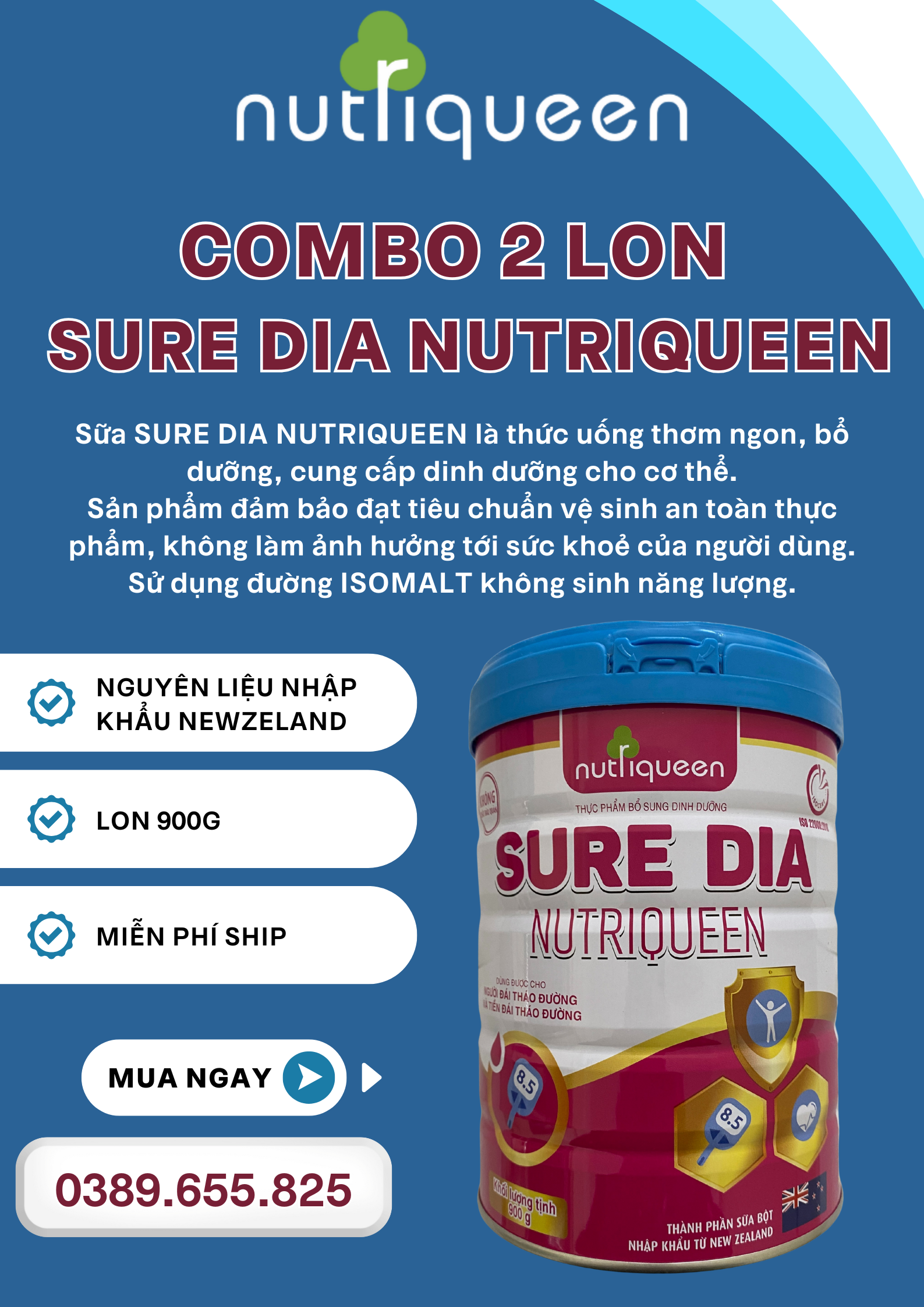 COMBO 2 LON SỮA SURE DIA NUTRIQUEEN 900g